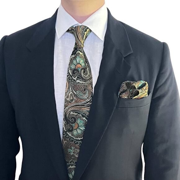 Men's Paisley Pattern Necktie by Cathayana | Orange/Black - Picture 1 of 2